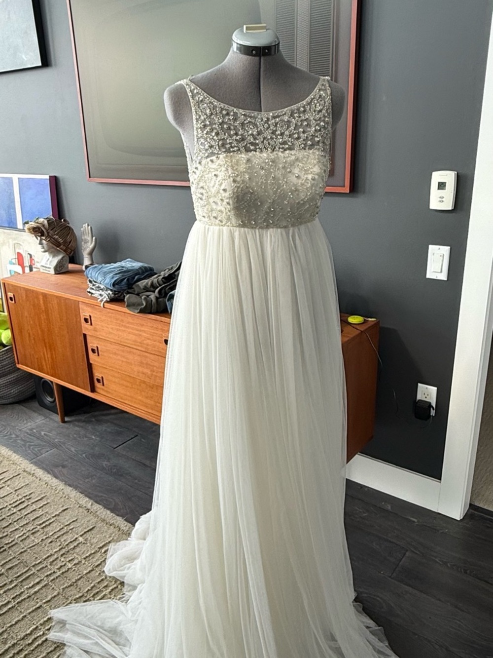 Pronovias A-Line Tulle Wedding Gown with Beaded top.